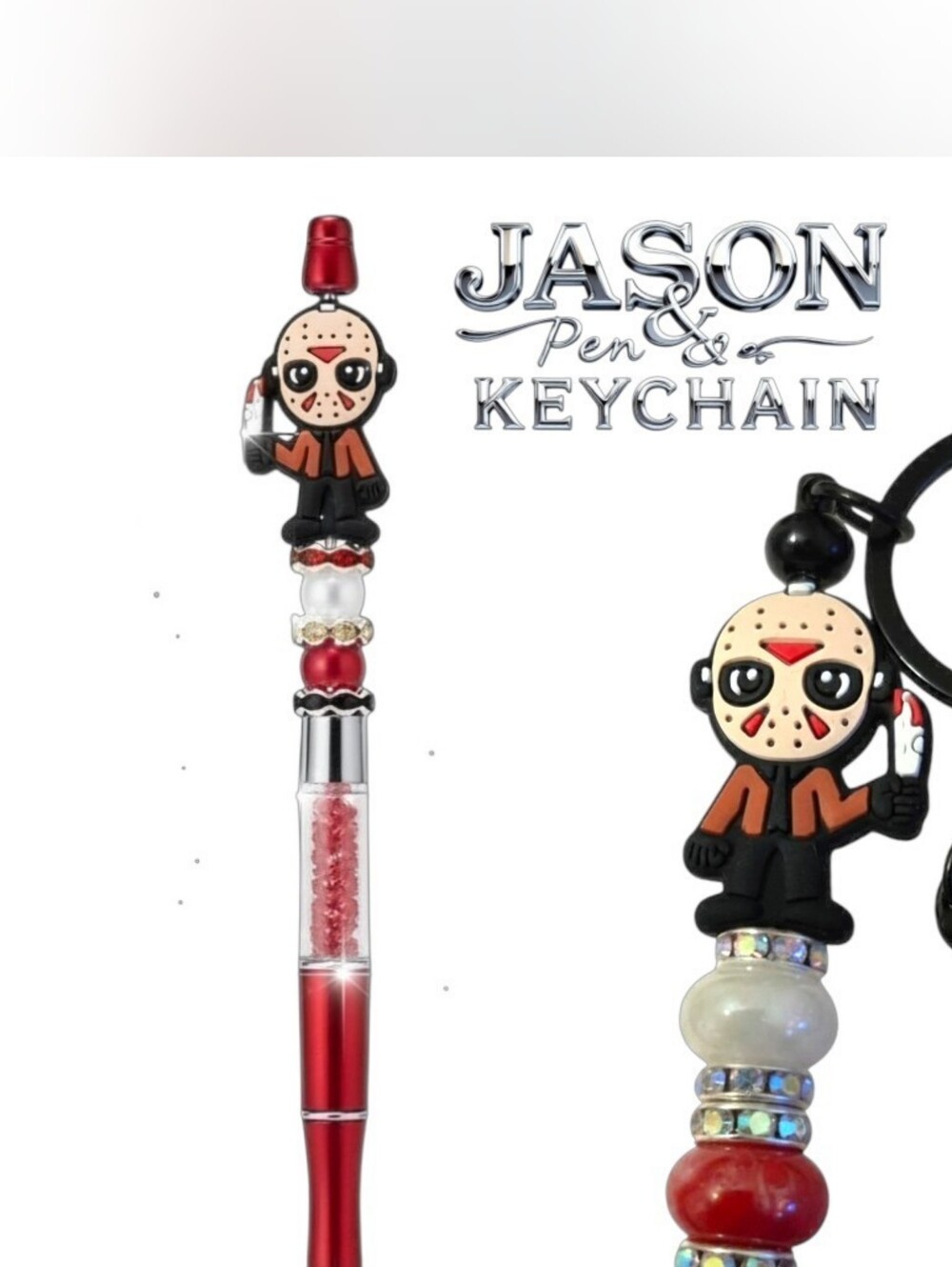 Novelty Collectible Red Jason Character Pen & Keychain Set